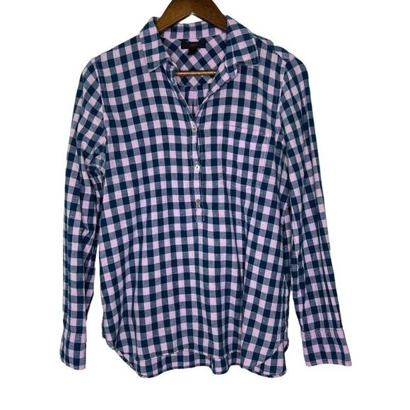 J Crew Blue Pink Plaid Print Button Up Long Sleeve Shirt Size 4 Women - Picture 1 of 9